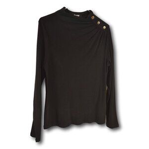 DKNY Womens Black Long Sleeve Top With Gold Button Detail Size: L